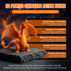 3D Printed Charizard Action Figure & Card | Mini Dragon Collectible (7 cm) | Pokemon Inspired Desk Toy | Perfect for 3D Printing Lovers & Collectors