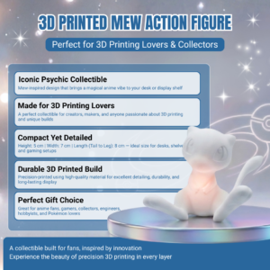 3D Printed Mew Action Figure & Card | Cute Anime Collectible | Mini Desk Decor for Pokémon Fans & 3D Printing Lovers