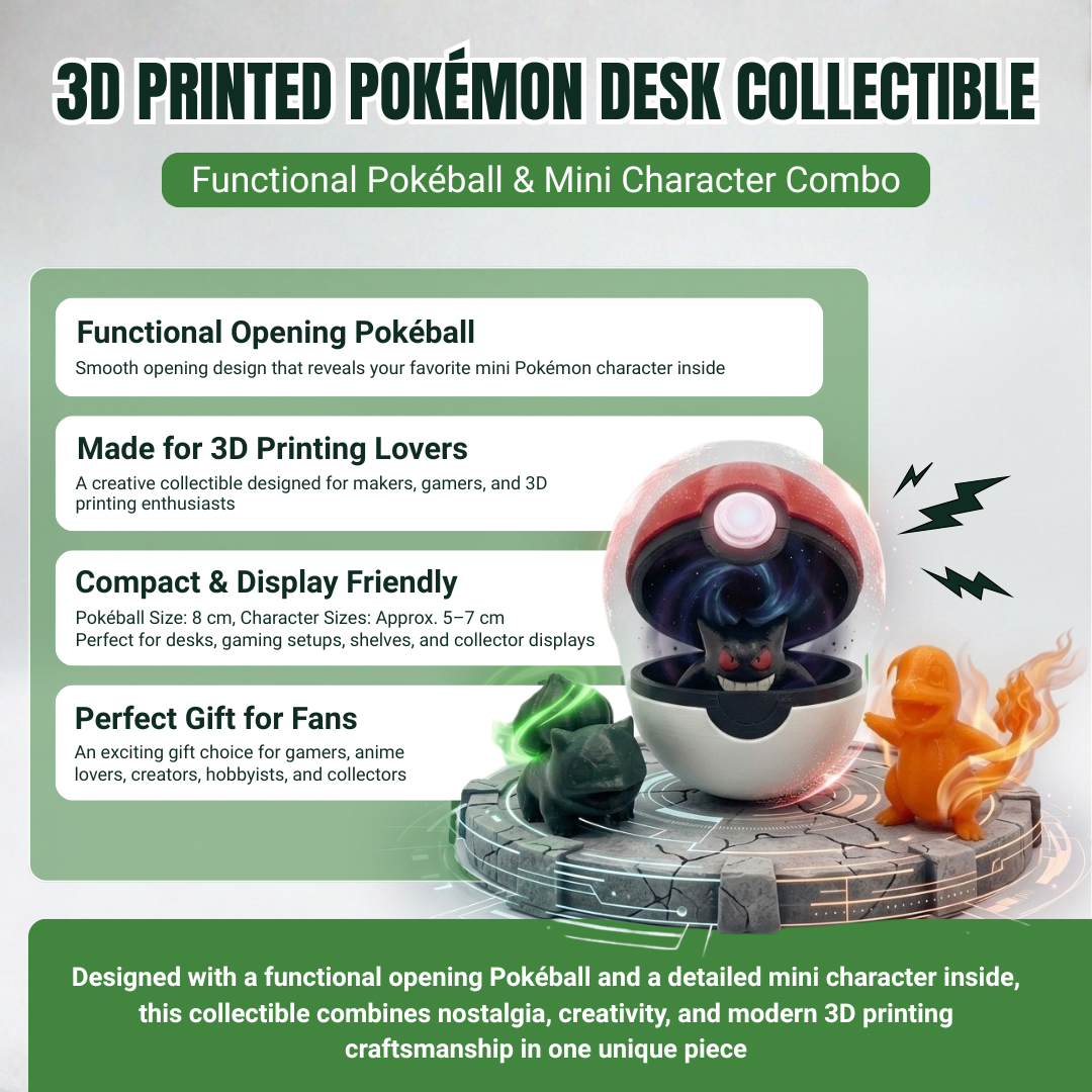3D Printed Functional Pokéball with 1 Pokémon Figure | Opening Storage Pokéball Collectible | Anime Desk Toy for Pokémon Fans & 3D Printing Lovers - Image 7