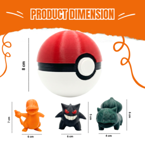 3D Printed Functional Pokéball with 1 Pokémon Figure | Opening Storage Pokéball Collectible | Anime Desk Toy for Pokémon Fans & 3D Printing Lovers