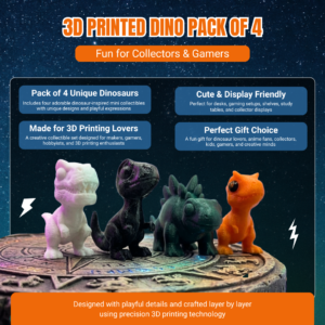 3D Printed Baby Dinosaur Pack of 4 for Kids | Cute Mini Dino Figures Set | T-Rex, Raptor, Carnotaurus & Stegosaurus | Collectible Dinosaur Toys for Boys, Girls & Dino Lovers